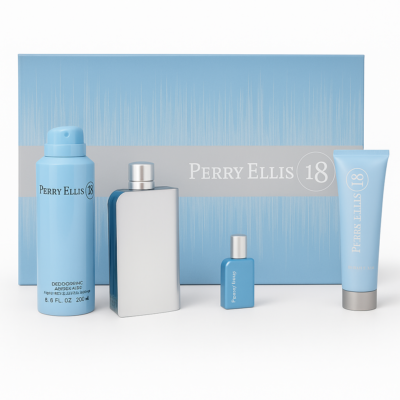 Estuche Perry ellis 18 Hombre 4pz Perfume 100ml + Mini 7,5 ml + Shower Gel + Desodorante